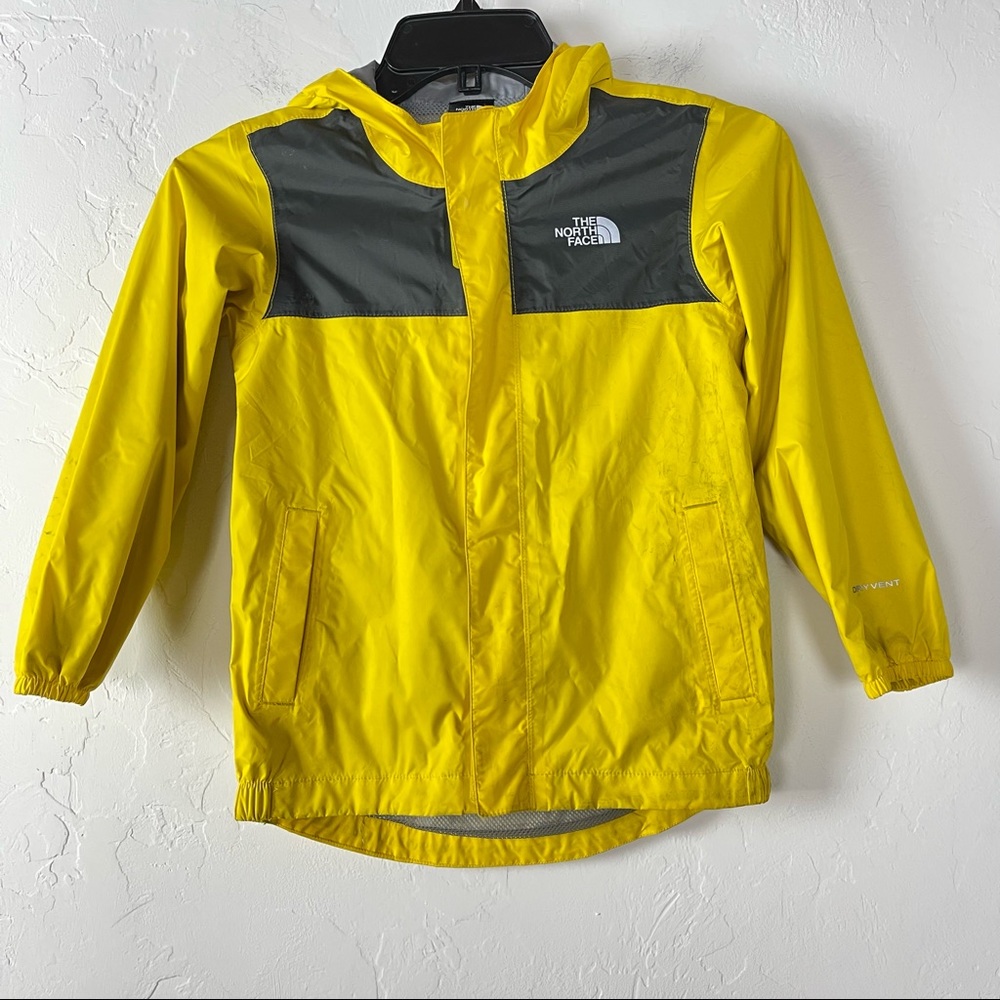 North Face Rain Jacket Tailout Gray Yellow Full Zip Front Waterproof Reflective
